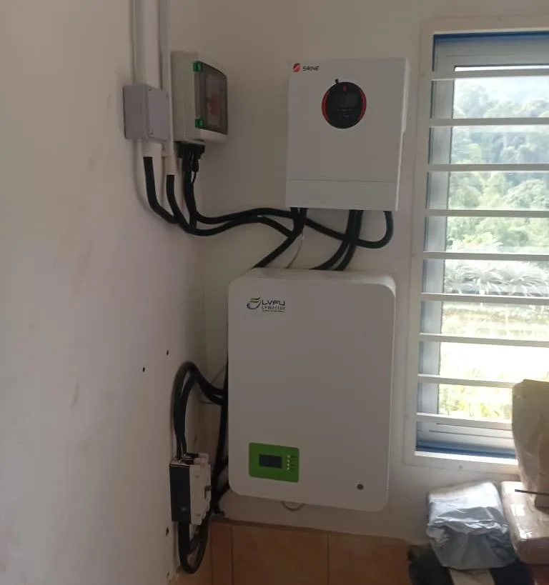 Inverter and lithium battery mounted on an interior wall